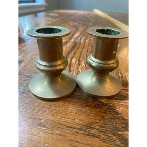 Antique Solid Brass Candlestick Holder Pair Lovely Petina